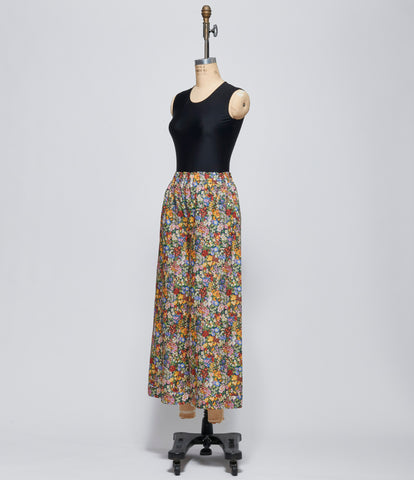 Daniela Gregis Womens Pantalone Trousers Pigiama Tasche 100 Lavato Fondo Blu Scuro Fiorellini Bianchi Rossi Gialli