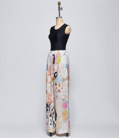 Daniela Gregis Womens Pantalone Trousers Pigiama Tasche Largo 120 Lavato Disegno Mercato