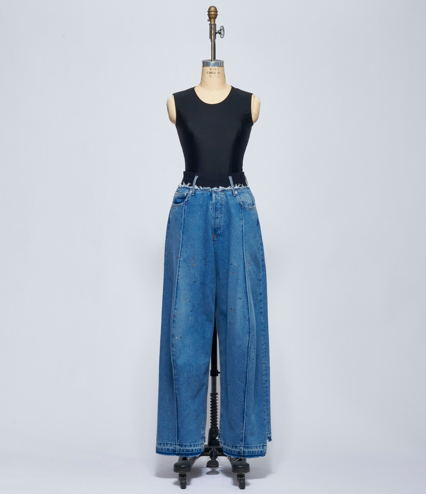 Alainpaul Womens Elastic Waist Knee Shape Denim Pant Unisex