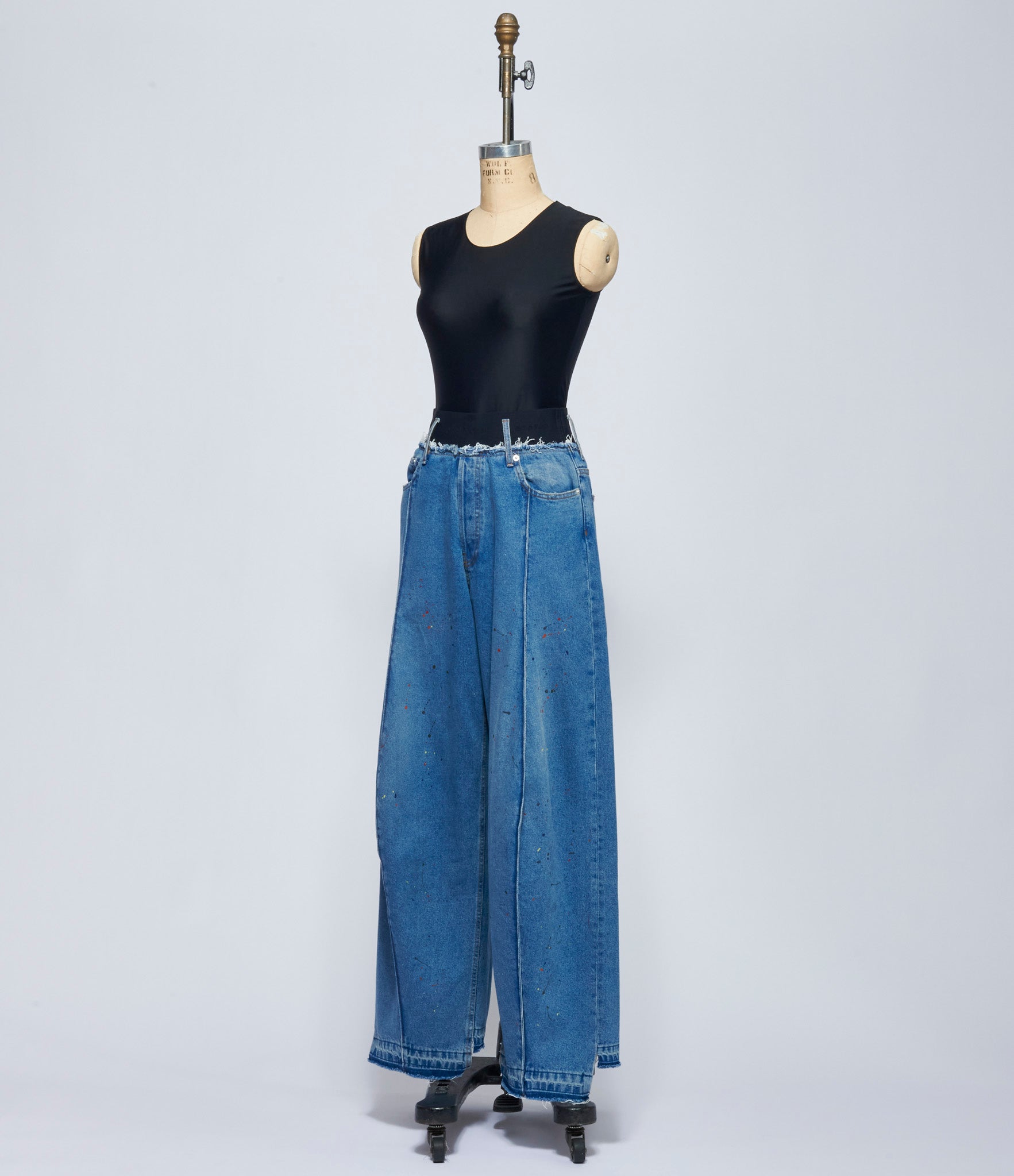 Alainpaul Womens Elastic Waist Knee Shape Denim Pant Unisex