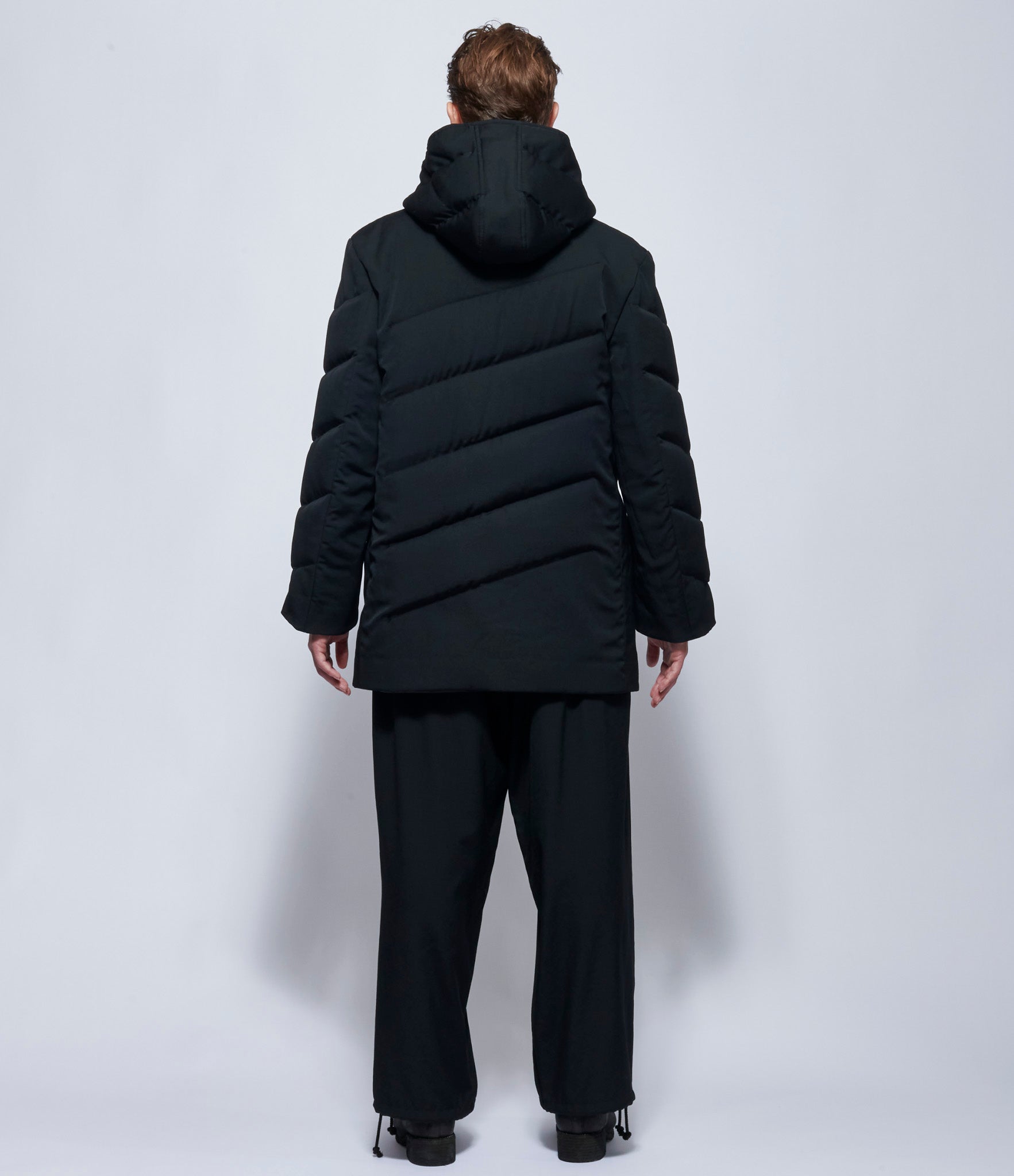 Yohji Yamamoto Mens Diagonal Padded Hooded Jacket