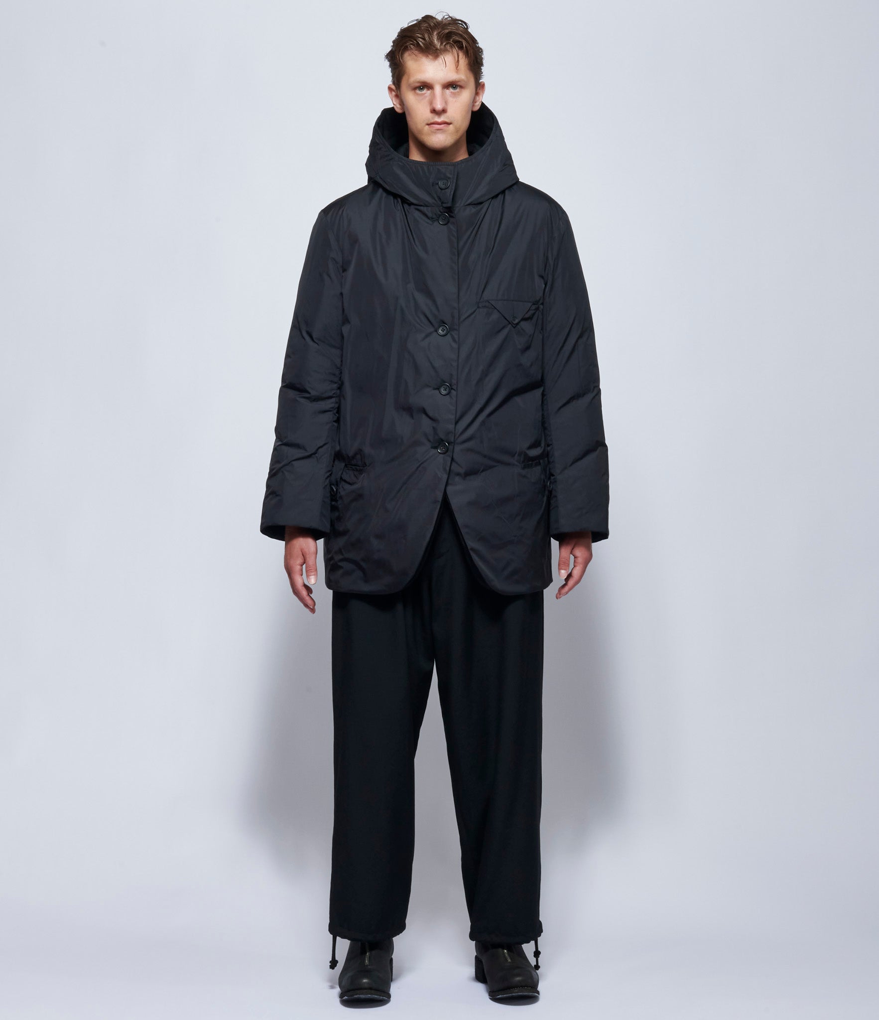 Yohji Yamamoto Mens Diagonal Padded Hooded Jacket