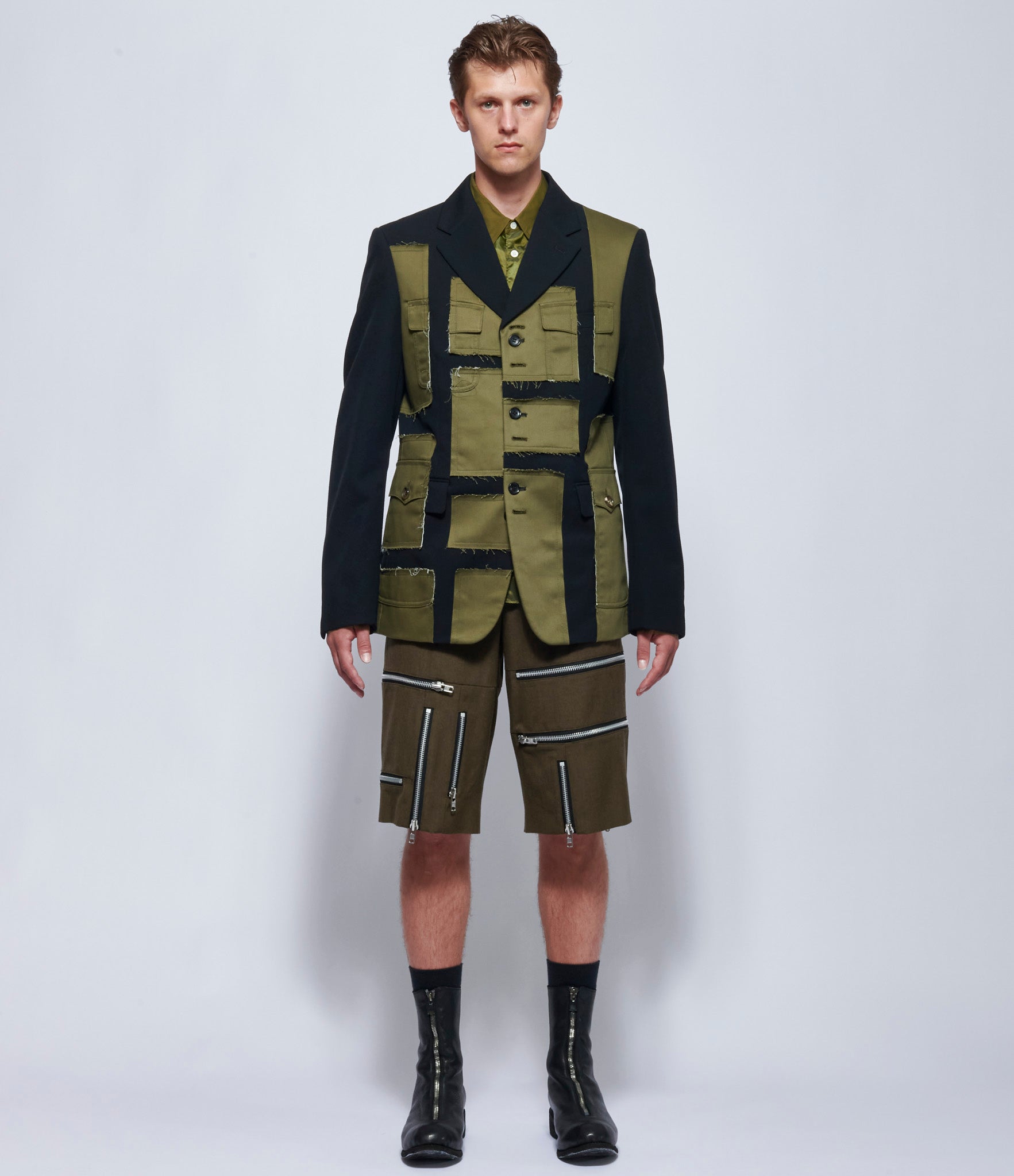 Comme Des Garcons Homme Plus Olive Patchwork Jacket