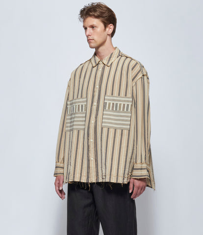 Casey Casey Mens Hamnet Raw Edge Paper Cotton Stripe Shirt