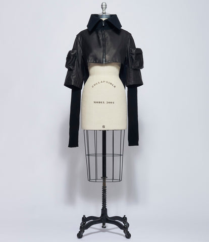 Yohji Yamamoto Womens Ribbed Sleeve Short Jacket