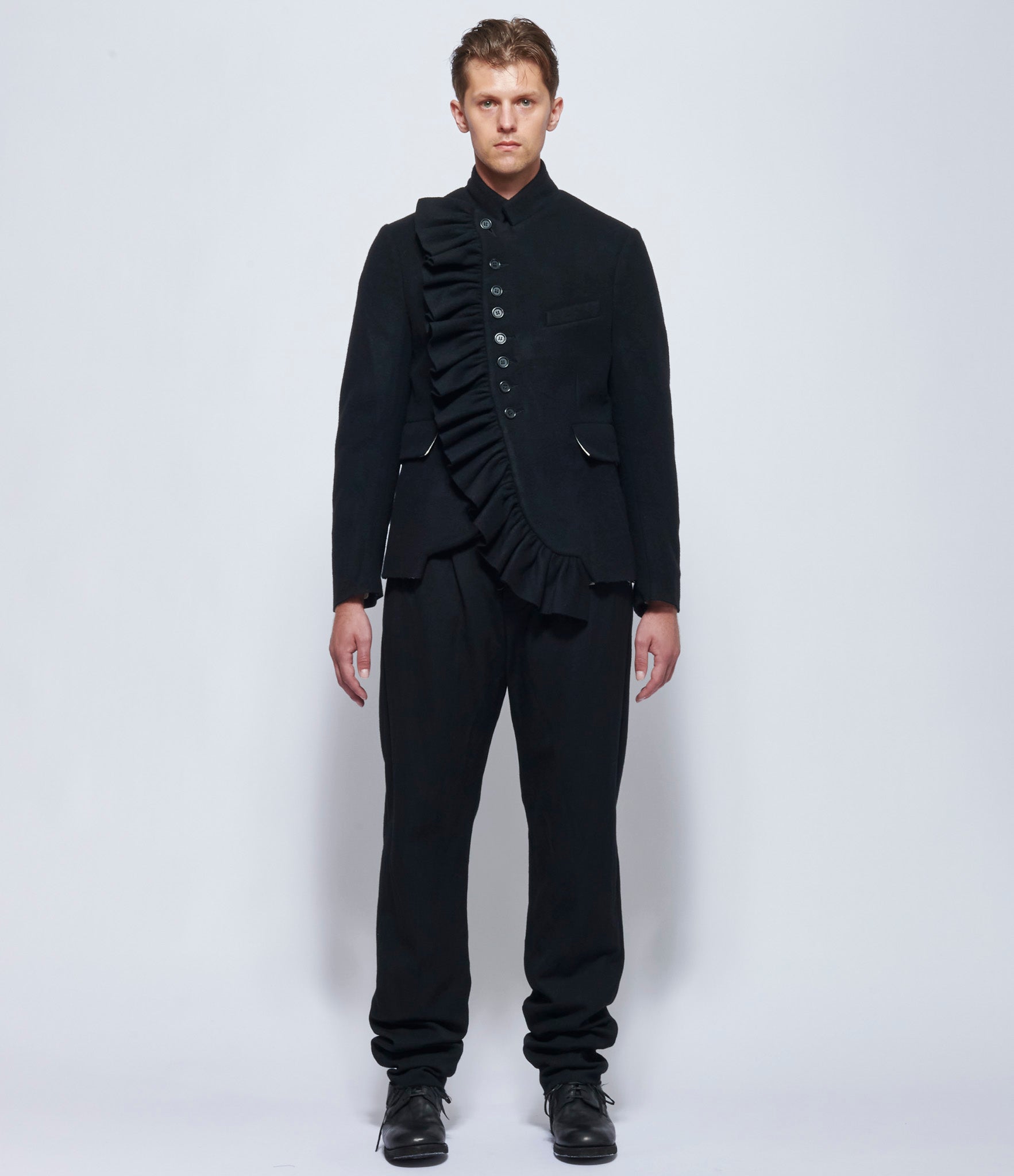 Elena Dawson Men's Black Lambswool 8X Blazer Ruffled Peak