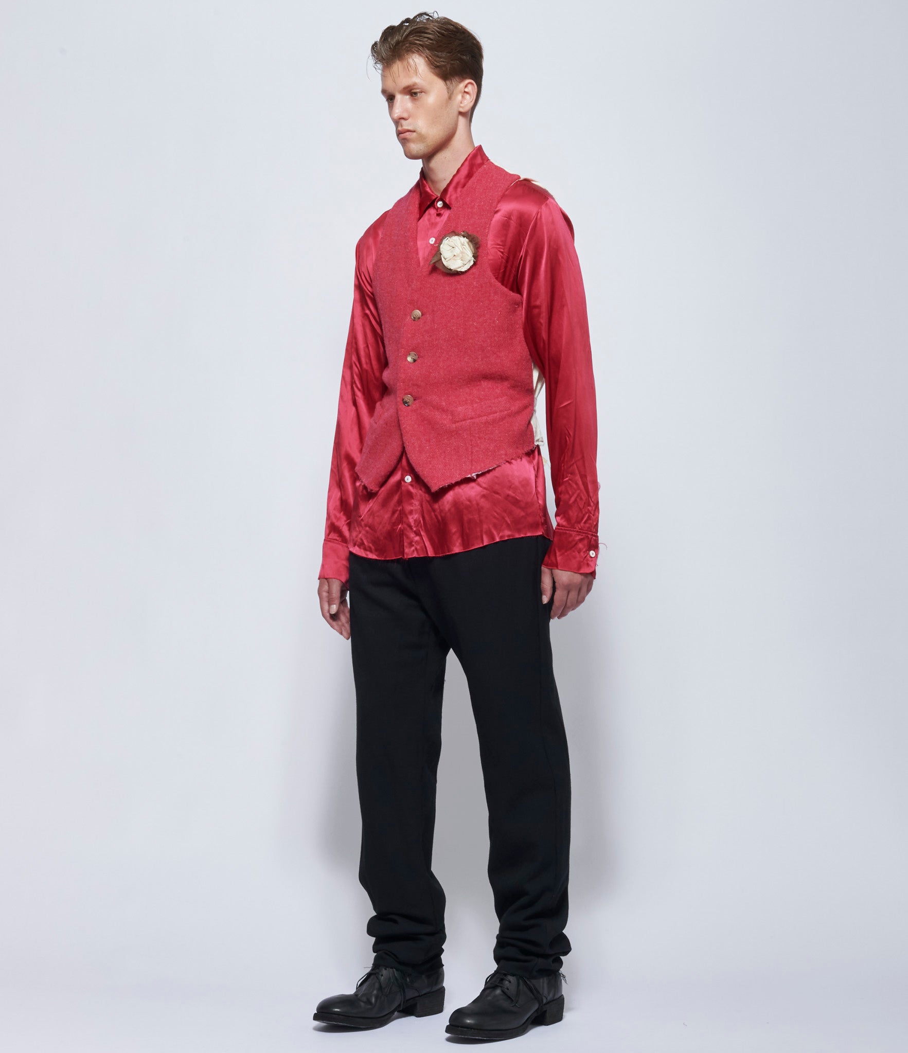 Elena Dawson Peony Wool 3X Vest with Small Mophead Brooch