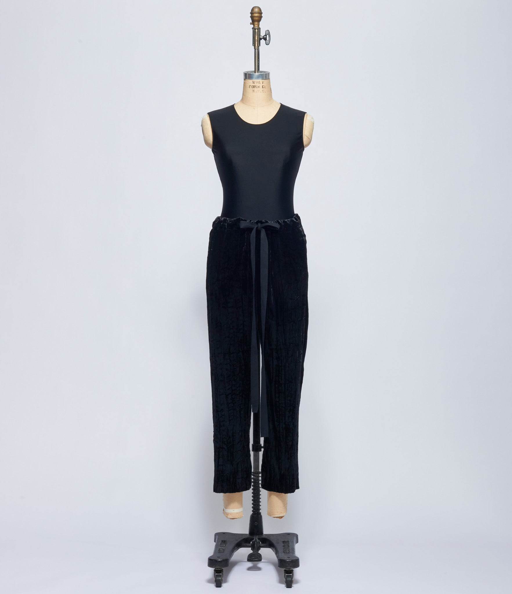 Elena Dawson Black Silk Crushed Velvet Drawstring Pants
