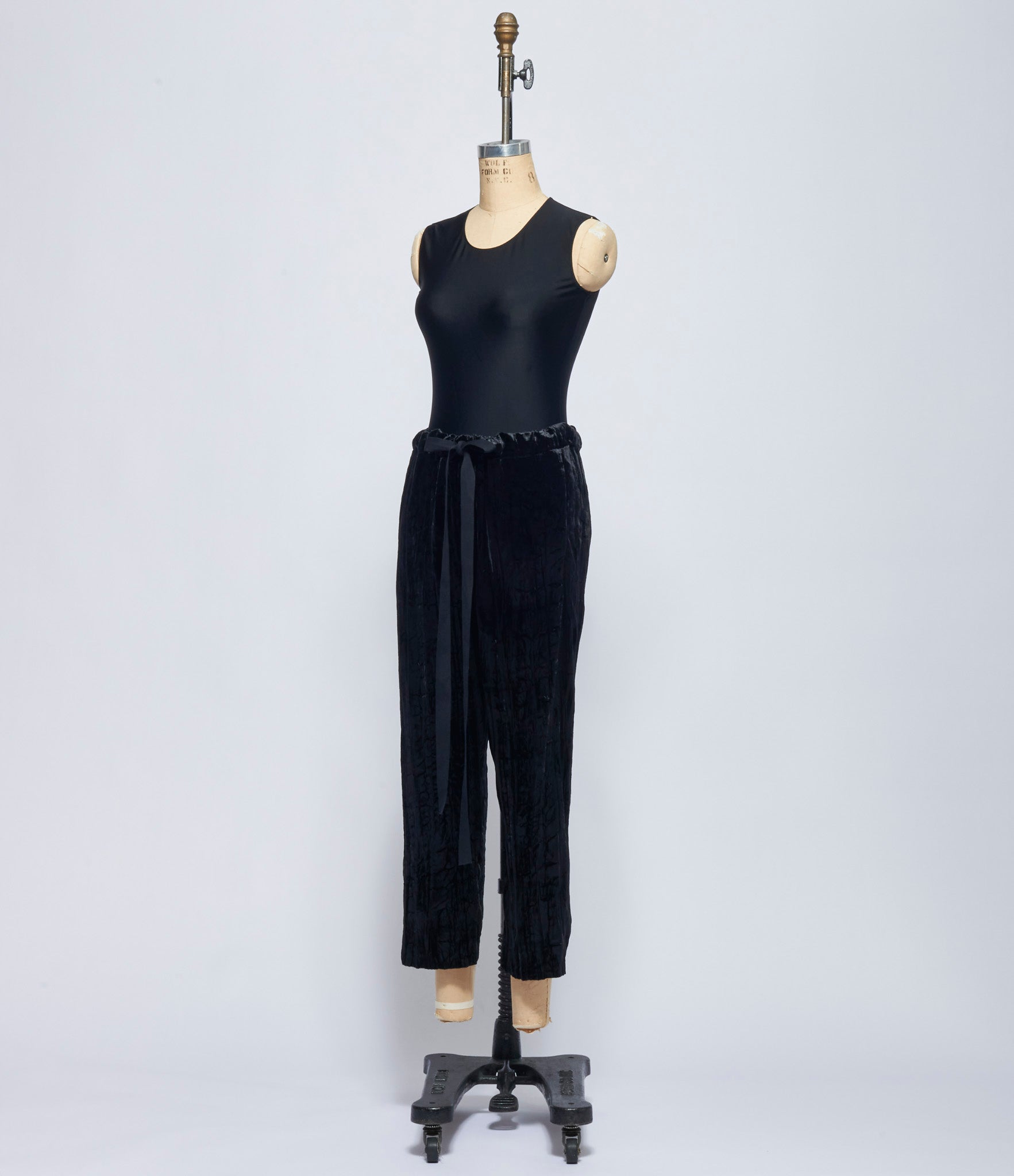 Elena Dawson Black Silk Crushed Velvet Drawstring Pants