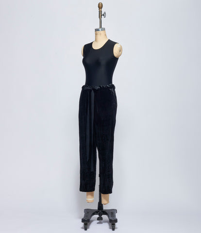 Elena Dawson Black Silk Crushed Velvet Drawstring Pants