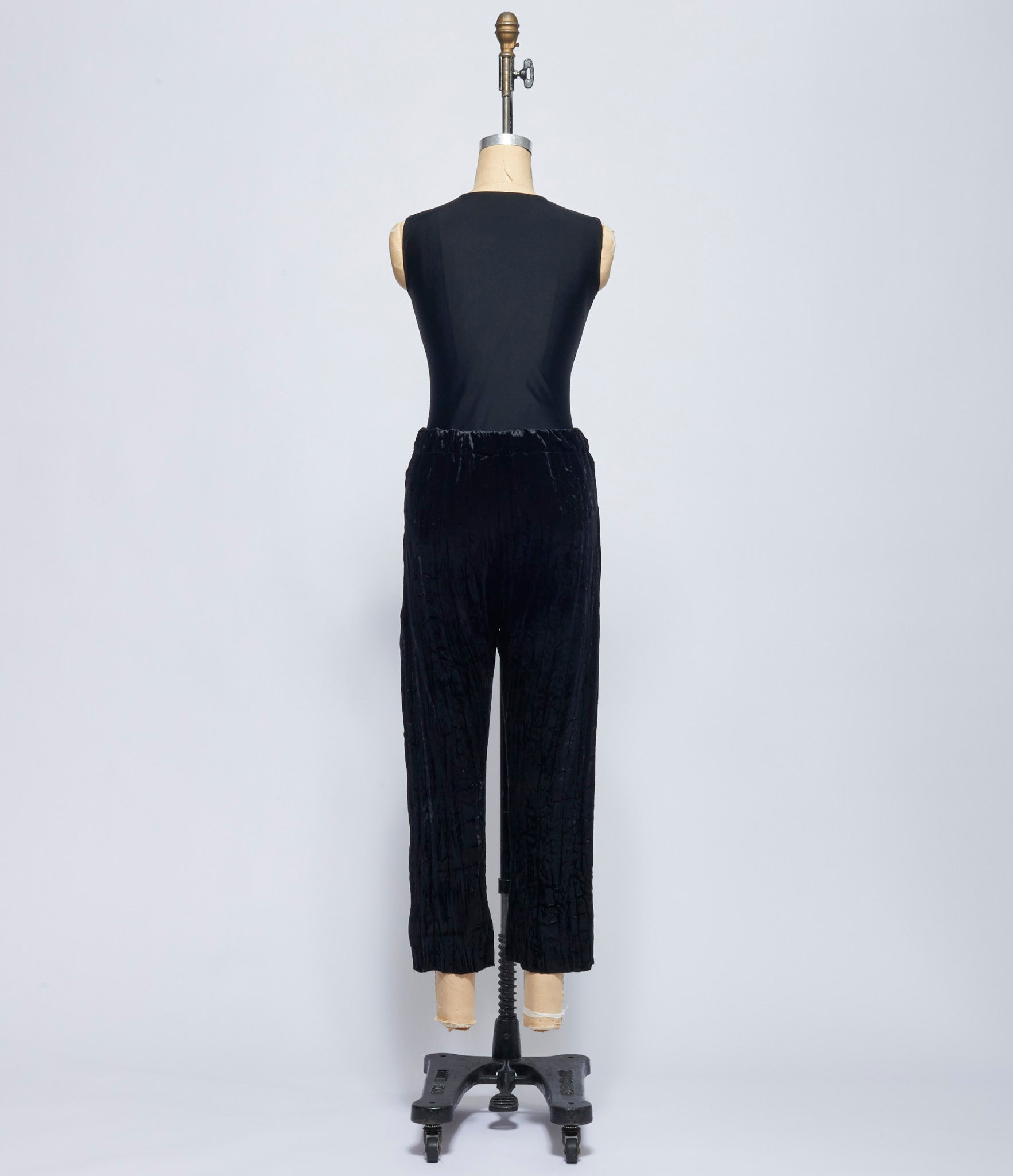 Elena Dawson Black Silk Crushed Velvet Drawstring Pants