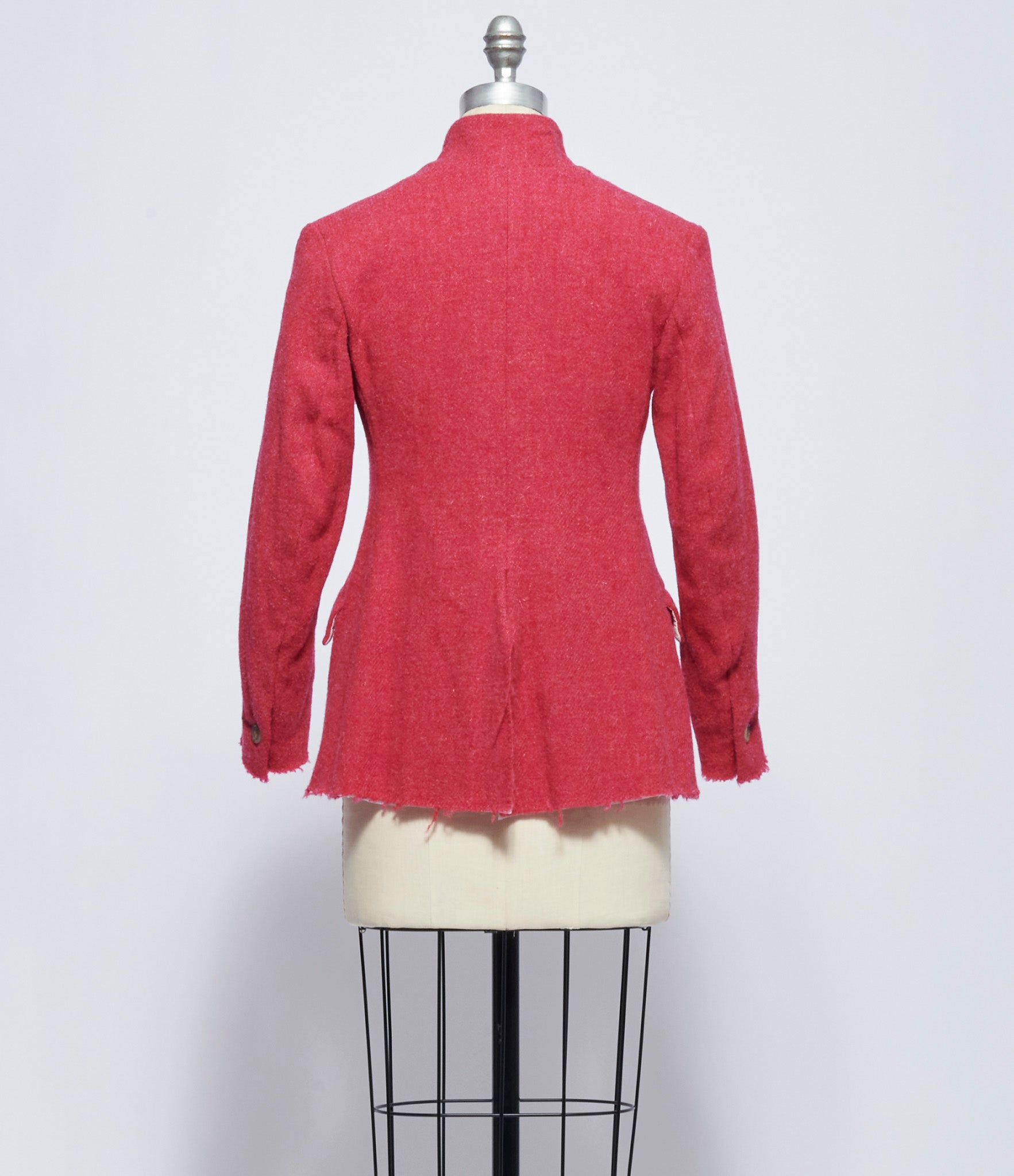 Elena Dawson Peony Tweed Hacking Jacket with Small Pink Withered Rose Brooch