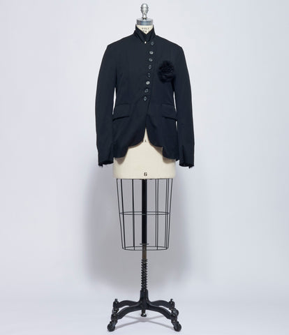 Elena Dawson Black Medium Wool 8X Blazer Peak with Small Black Withered Rose Brooch