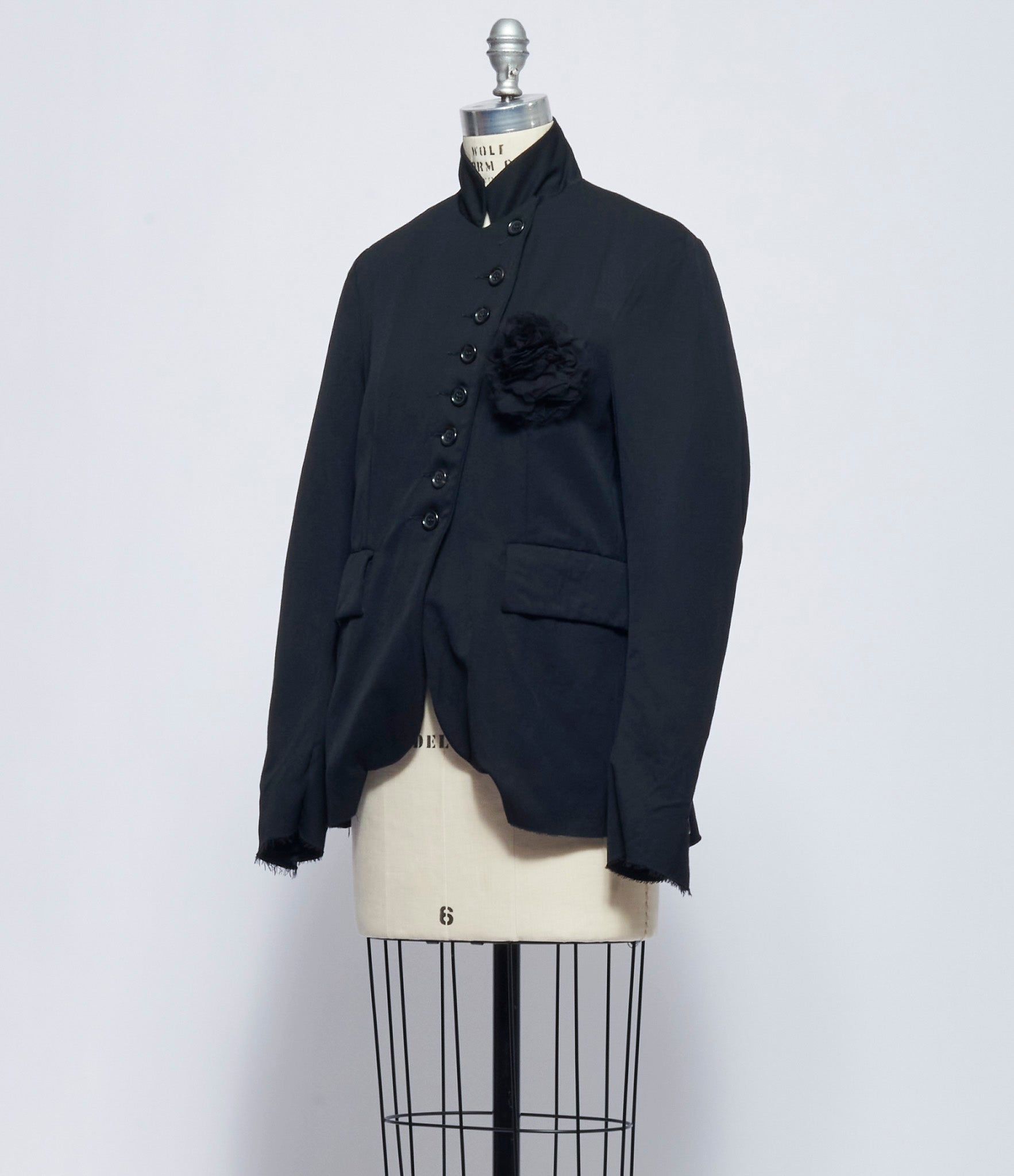 Elena Dawson Black Medium Wool 8X Blazer Peak with Small Black Withered Rose Brooch