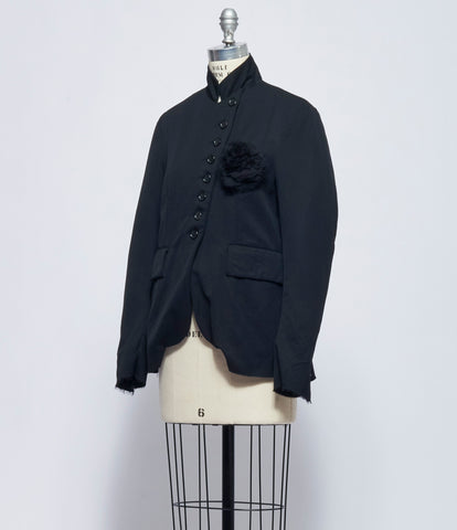 Elena Dawson Black Medium Wool 8X Blazer Peak with Small Black Withered Rose Brooch