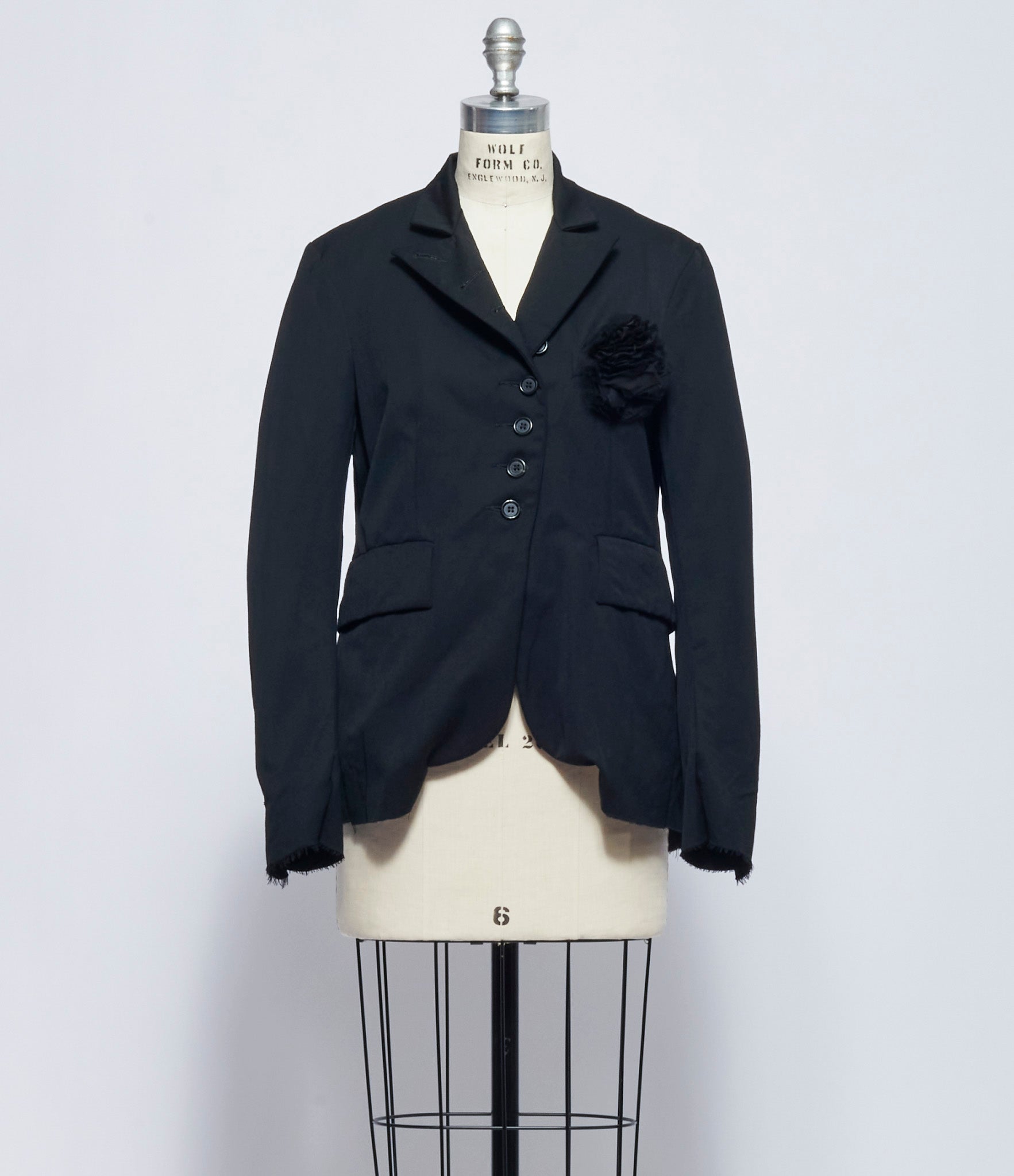 Elena Dawson Black Medium Wool 8X Blazer Peak with Small Black Withered Rose Brooch