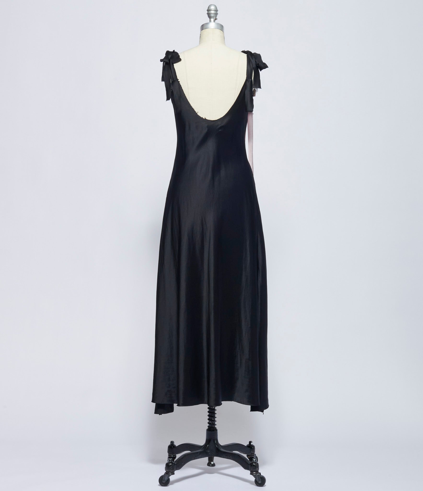 Elena Dawson Black Light Satin Silk Slip with Weeping Roses