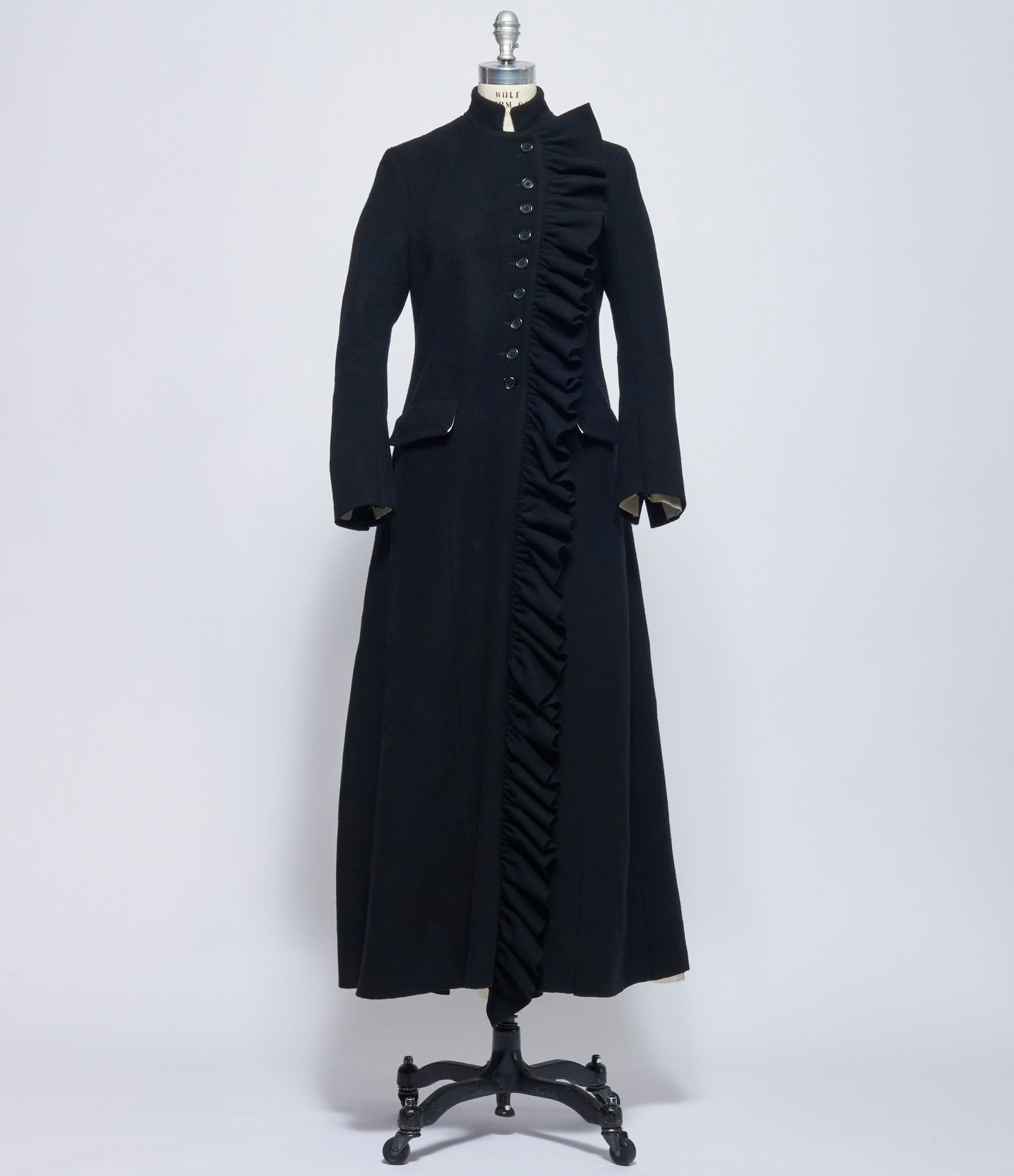 Elena Dawson Black Lambswool 9X Rosette Coat