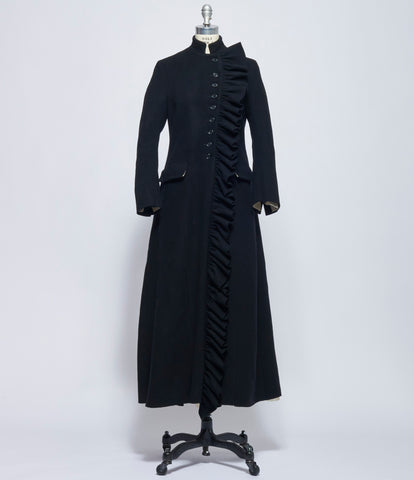 Elena Dawson Black Lambswool 9X Rosette Coat