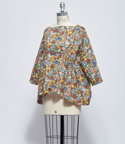 Daniela Gregis Womens Camicia Shirt Newpride h.65 Lavata Fondo Blue Scuro Fiorellini Bianchi Rossi Gialli