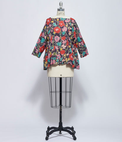 Daniela Gregis Womens Camicia Shirt Newpride h.65 Lavata Fondo Viola Fiori Rossi Pesca Gialli