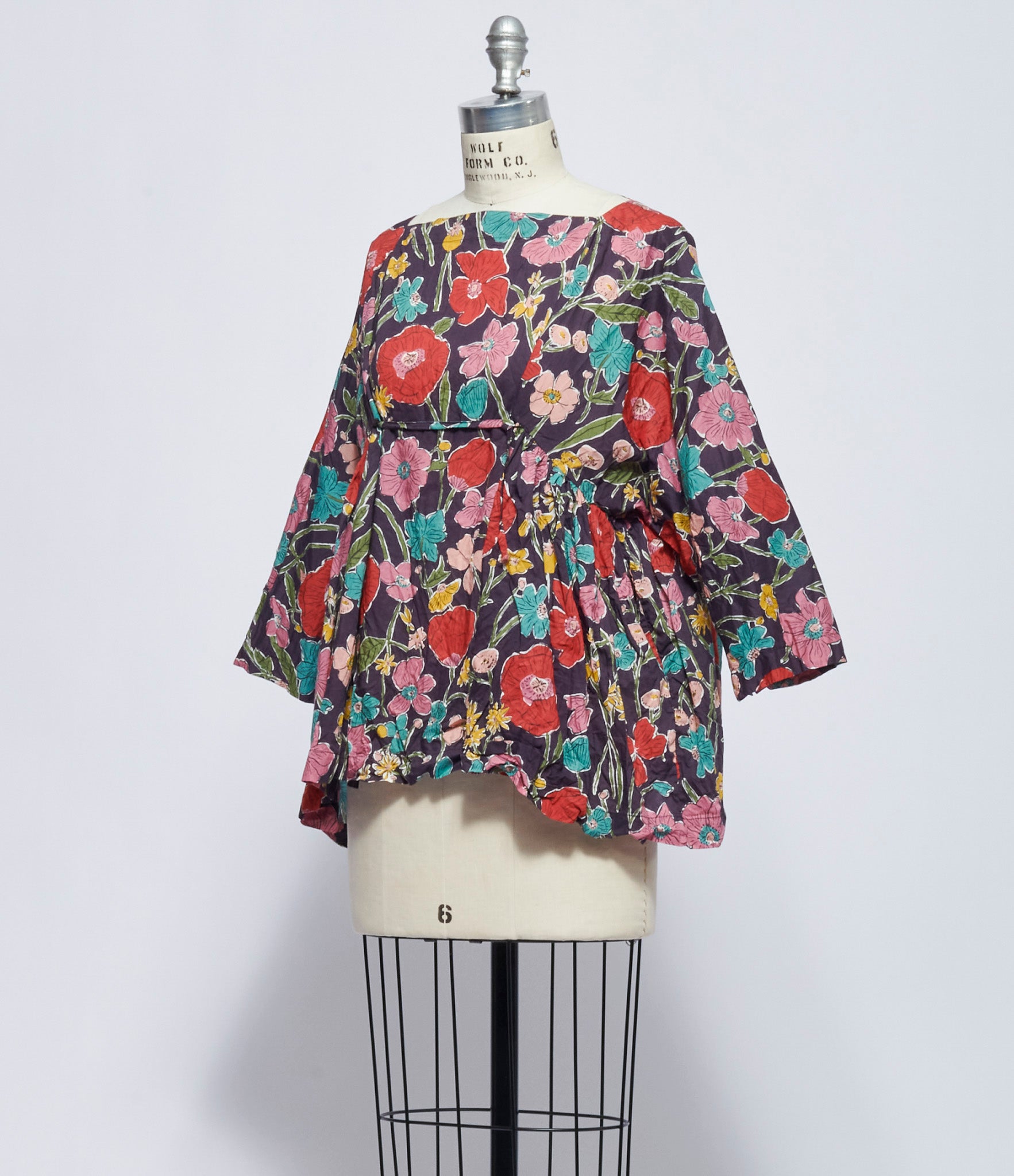 Daniela Gregis Womens Camicia Shirt Newpride h.65 Lavata Fondo Viola Fiori Rossi Pesca Gialli