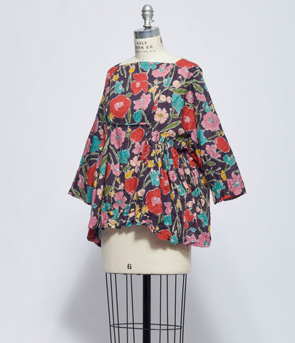 Daniela Gregis Womens Camicia Shirt Newpride h.65 Lavata Fondo Viola Fiori Rossi Pesca Gialli