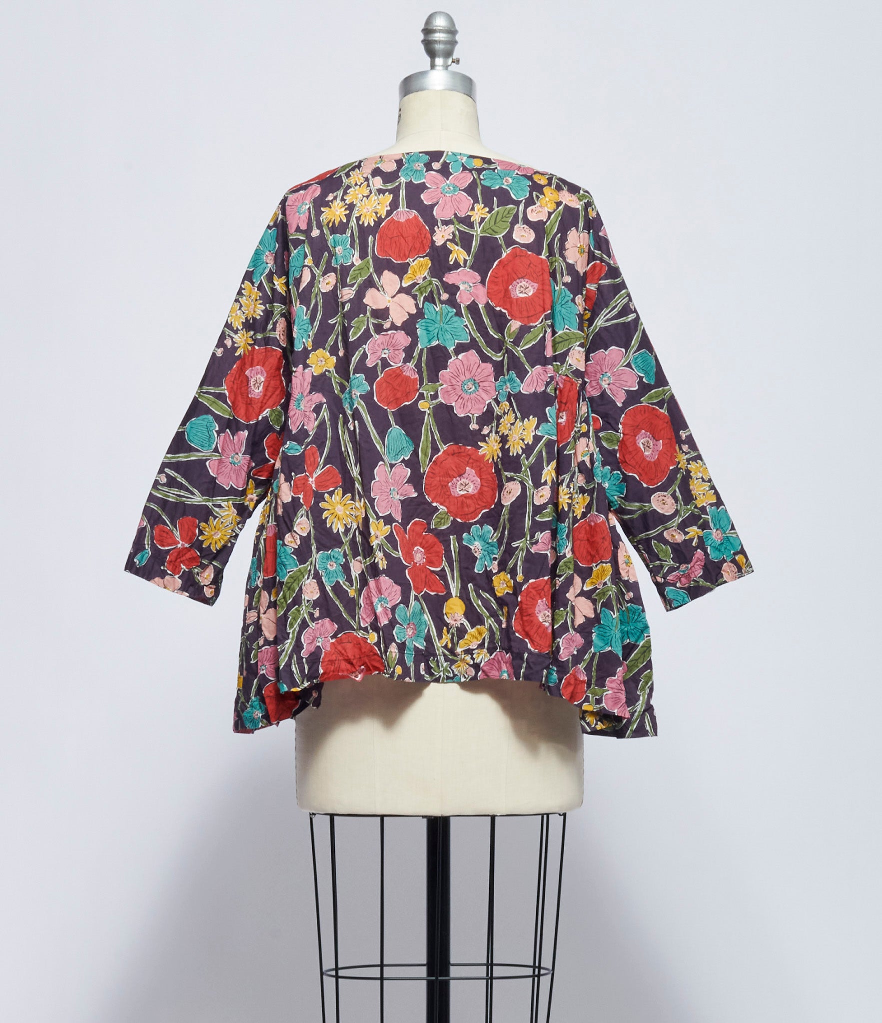 Daniela Gregis Womens Camicia Shirt Newpride h.65 Lavata Fondo Viola Fiori Rossi Pesca Gialli