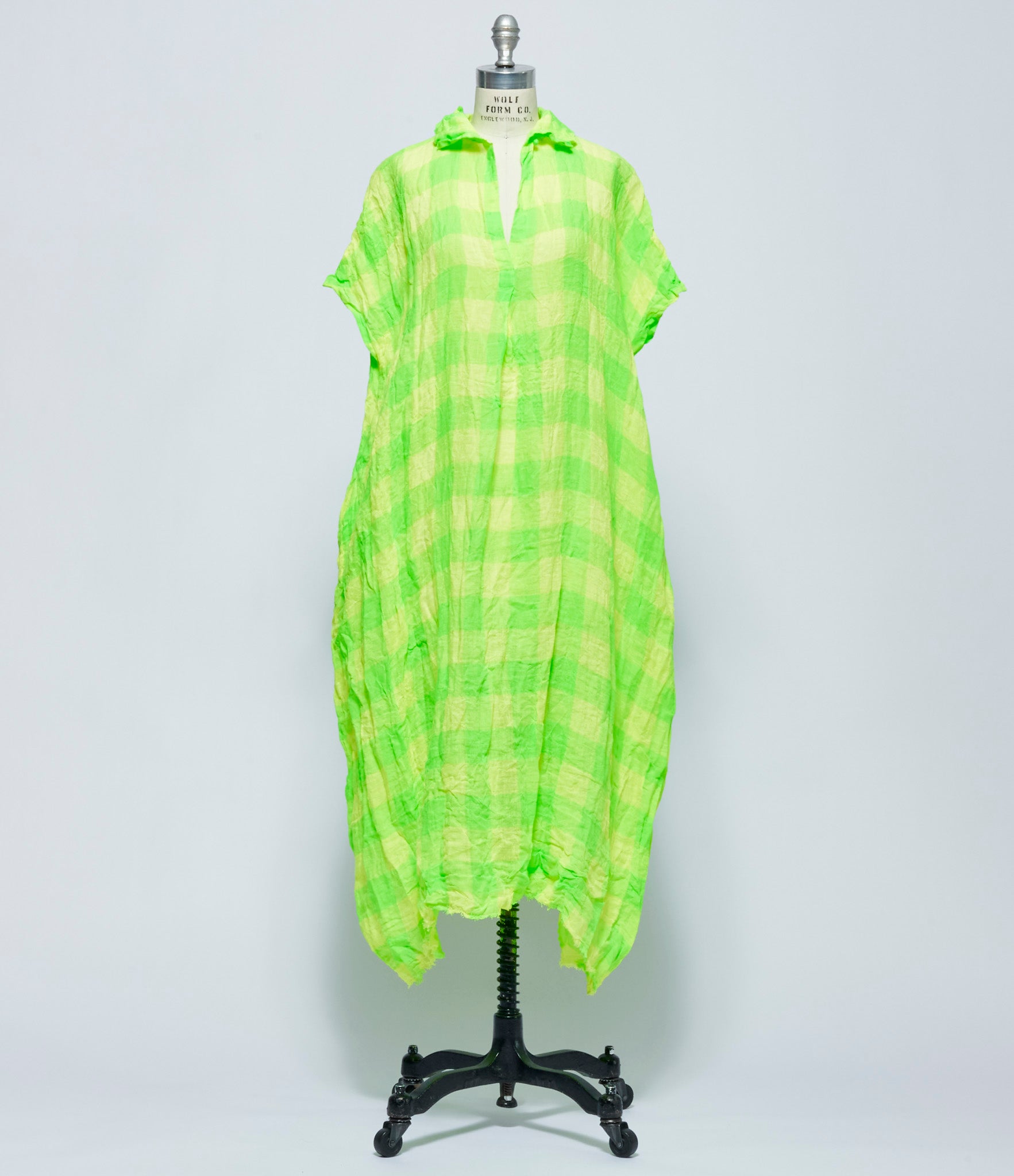 SS26 Daniela Gregis Womens Abito Dress 20.07.06 Manichina Lavata Quadro 5 cm Giallo Verde Fluo