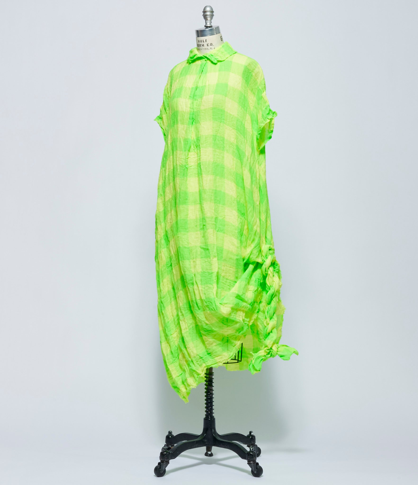 SS26 Daniela Gregis Womens Abito Dress 20.07.06 Manichina Lavata Quadro 5 cm Giallo Verde Fluo