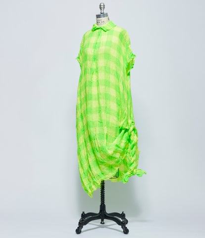 SS26 Daniela Gregis Womens Abito Dress 20.07.06 Manichina Lavata Quadro 5 cm Giallo Verde Fluo