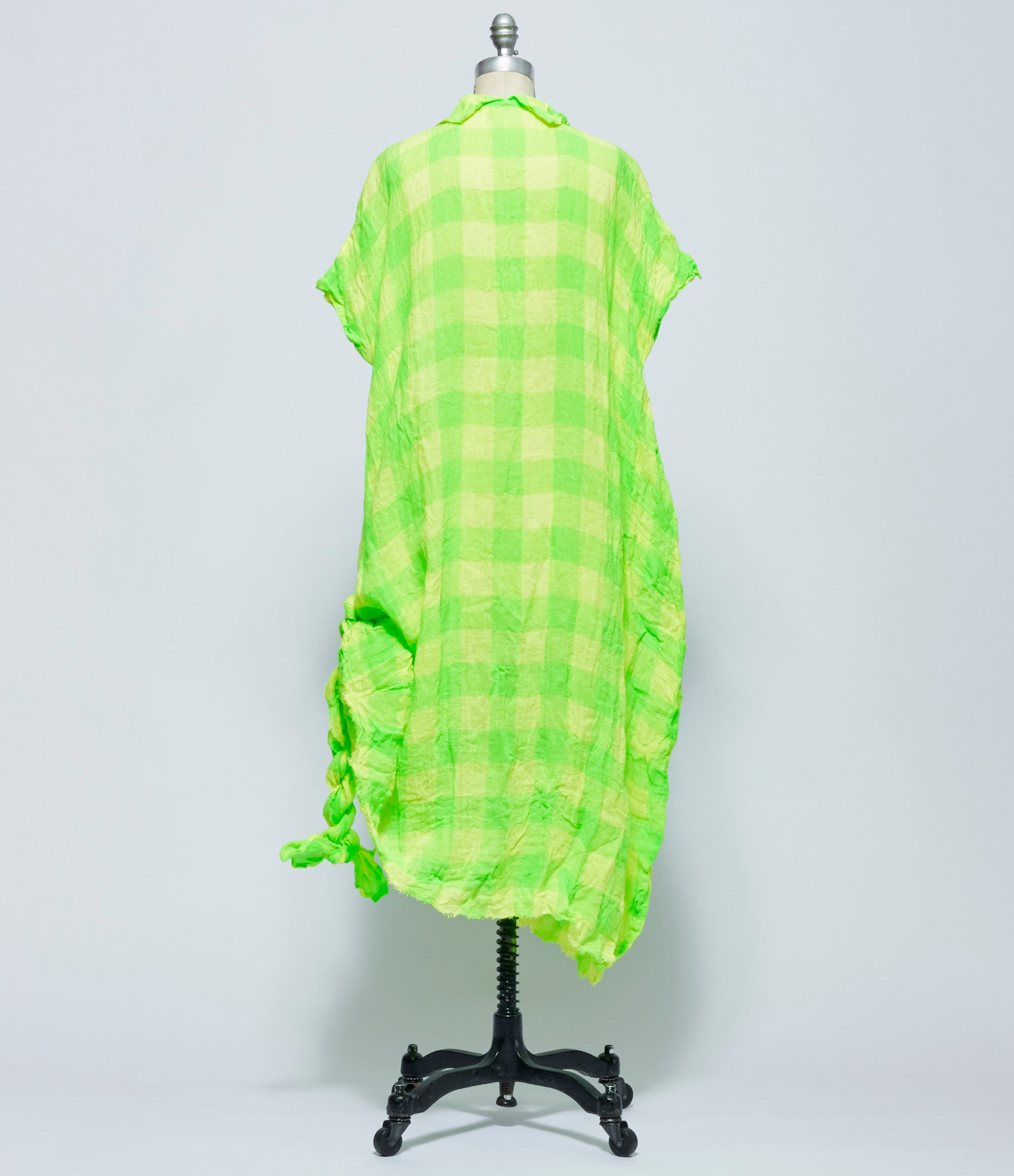 SS26 Daniela Gregis Womens Abito Dress 20.07.06 Manichina Lavata Quadro 5 cm Giallo Verde Fluo