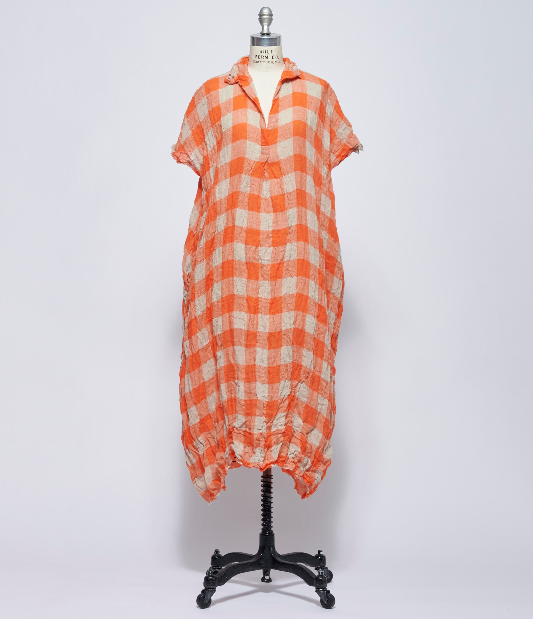 SS26 Daniela Gregis Womens Abito Dress 20.07.06 Manichina Lavata Quadro 5 cm Arancio Fluo Greggio