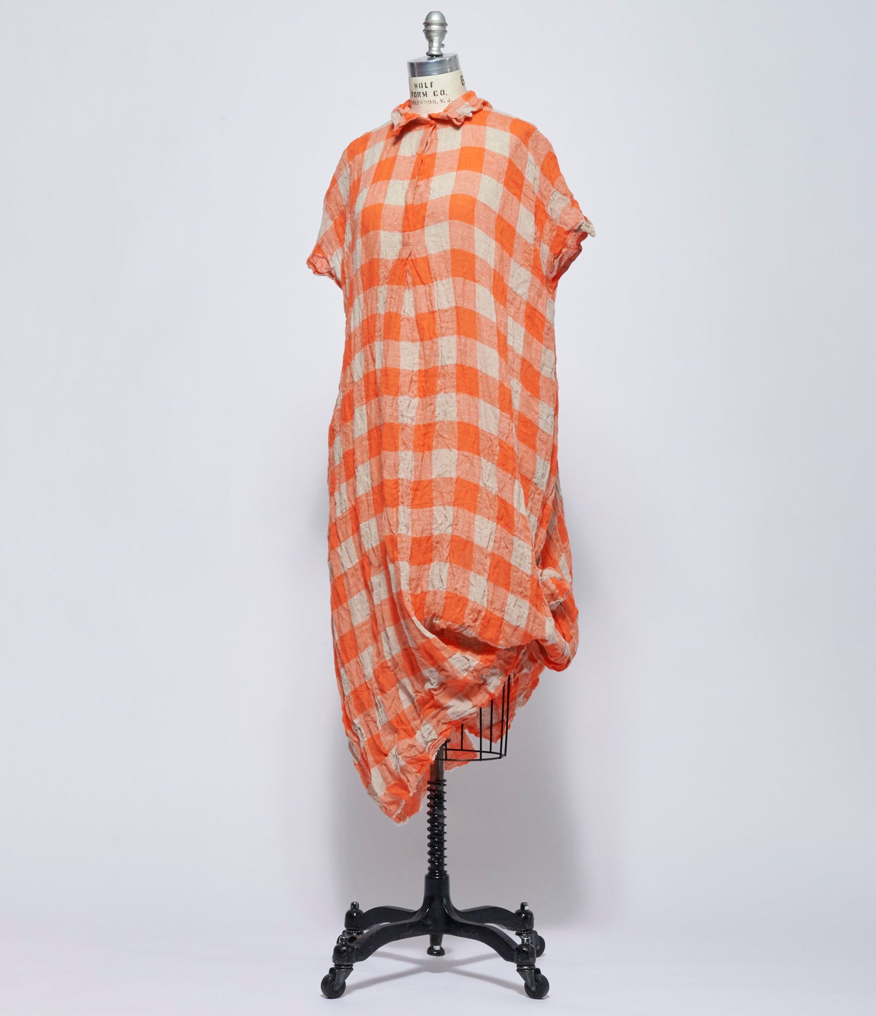 SS26 Daniela Gregis Womens Abito Dress 20.07.06 Manichina Lavata Quadro 5 cm Arancio Fluo Greggio