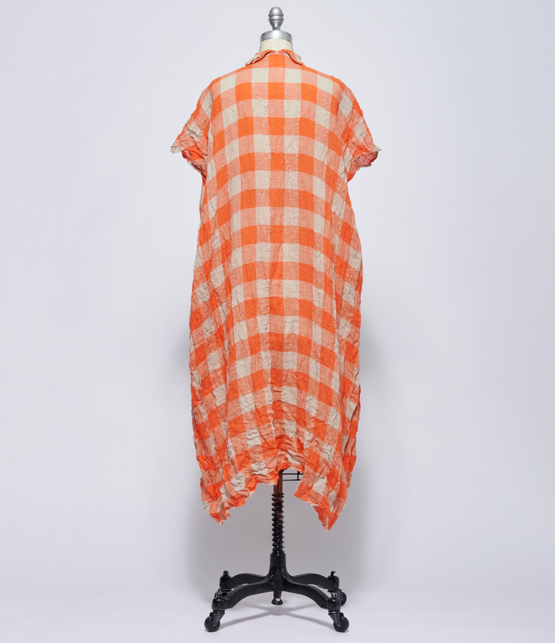 SS26 Daniela Gregis Womens Abito Dress 20.07.06 Manichina Lavata Quadro 5 cm Arancio Fluo Greggio