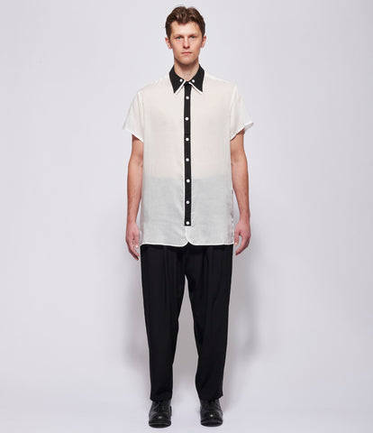 SS26 Yohji Yamamoto Mens Black and White Double Collar Blouse