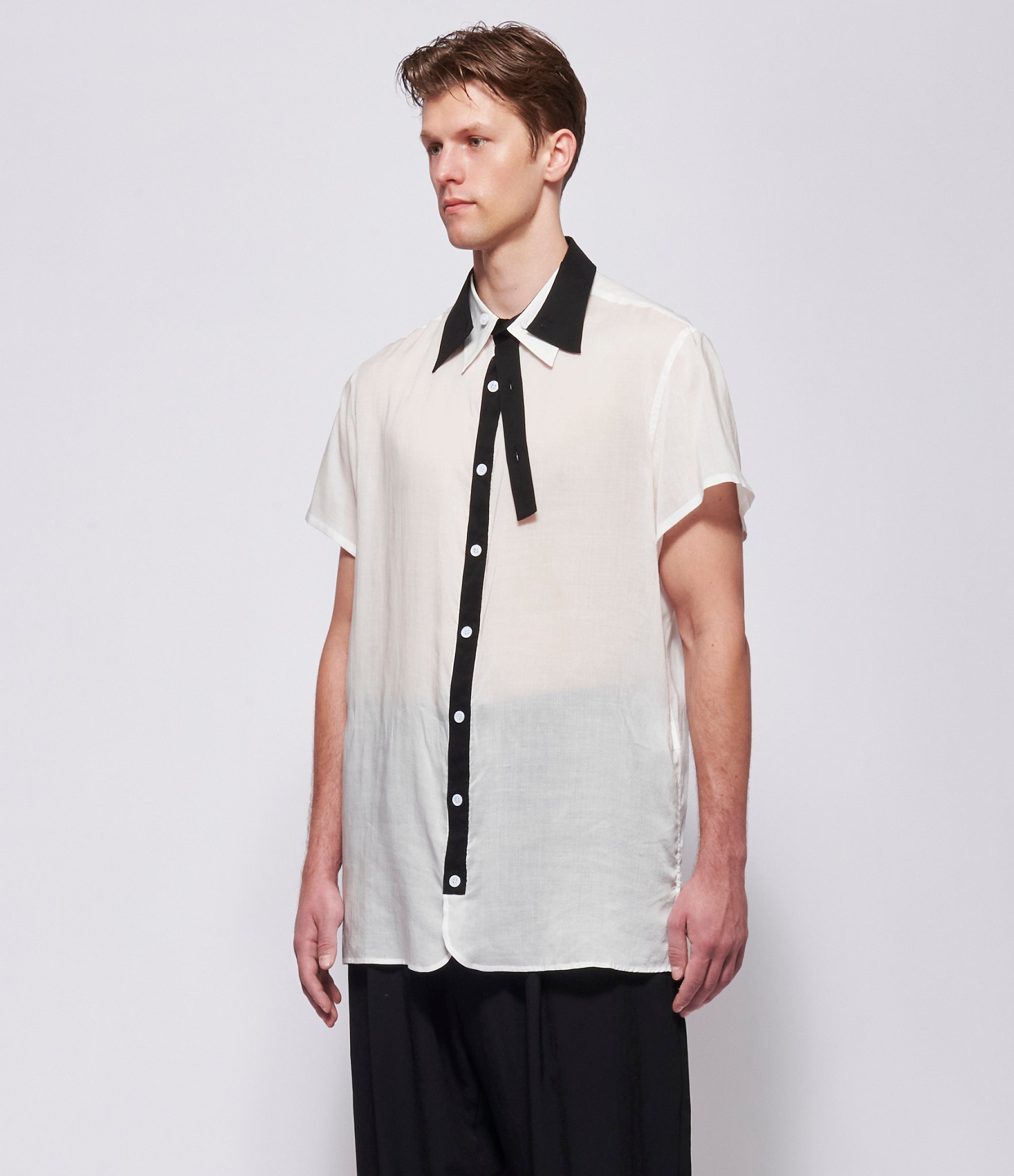 SS26 Yohji Yamamoto Mens Black and White Double Collar Blouse – IfSohoNewYork