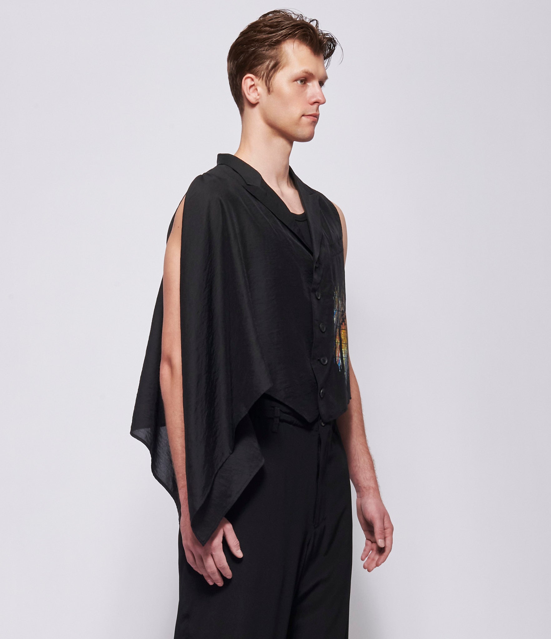 SS26 Yohji Yamamoto Mens Asymmetric Cape Vest