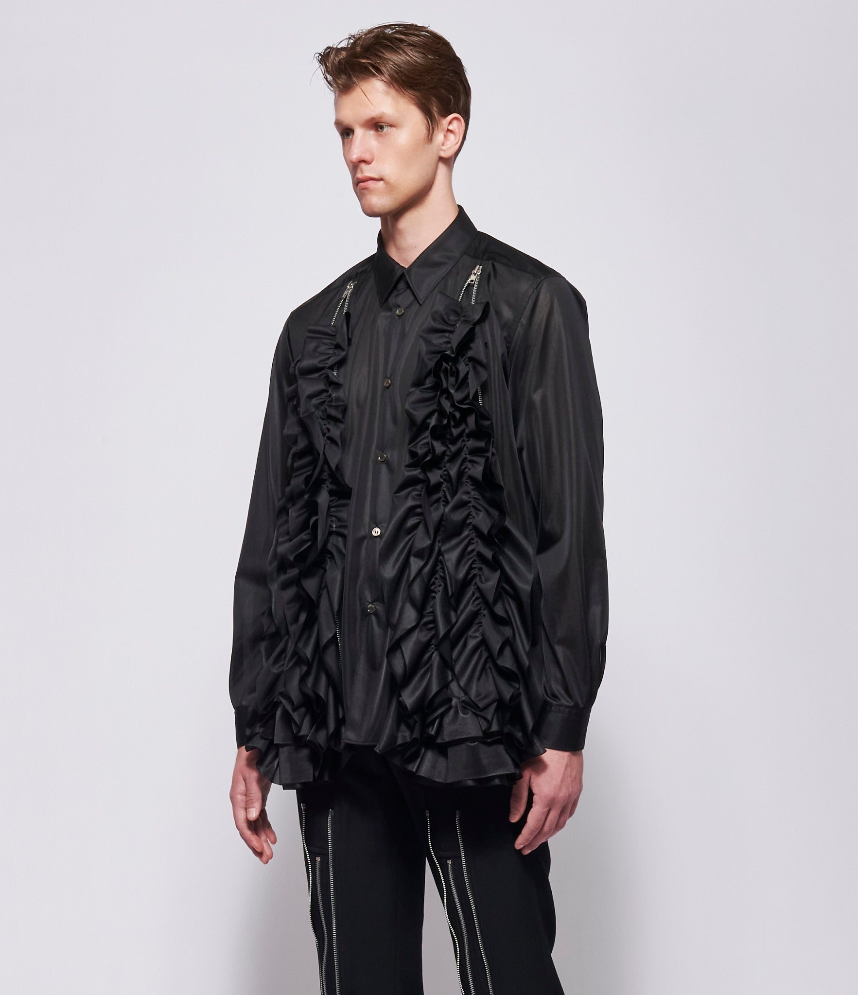 comme de garcons dress shirt des Garons Homme: Black Cotton Broad long sleeves MEN'S SHIRT (KHAKI)