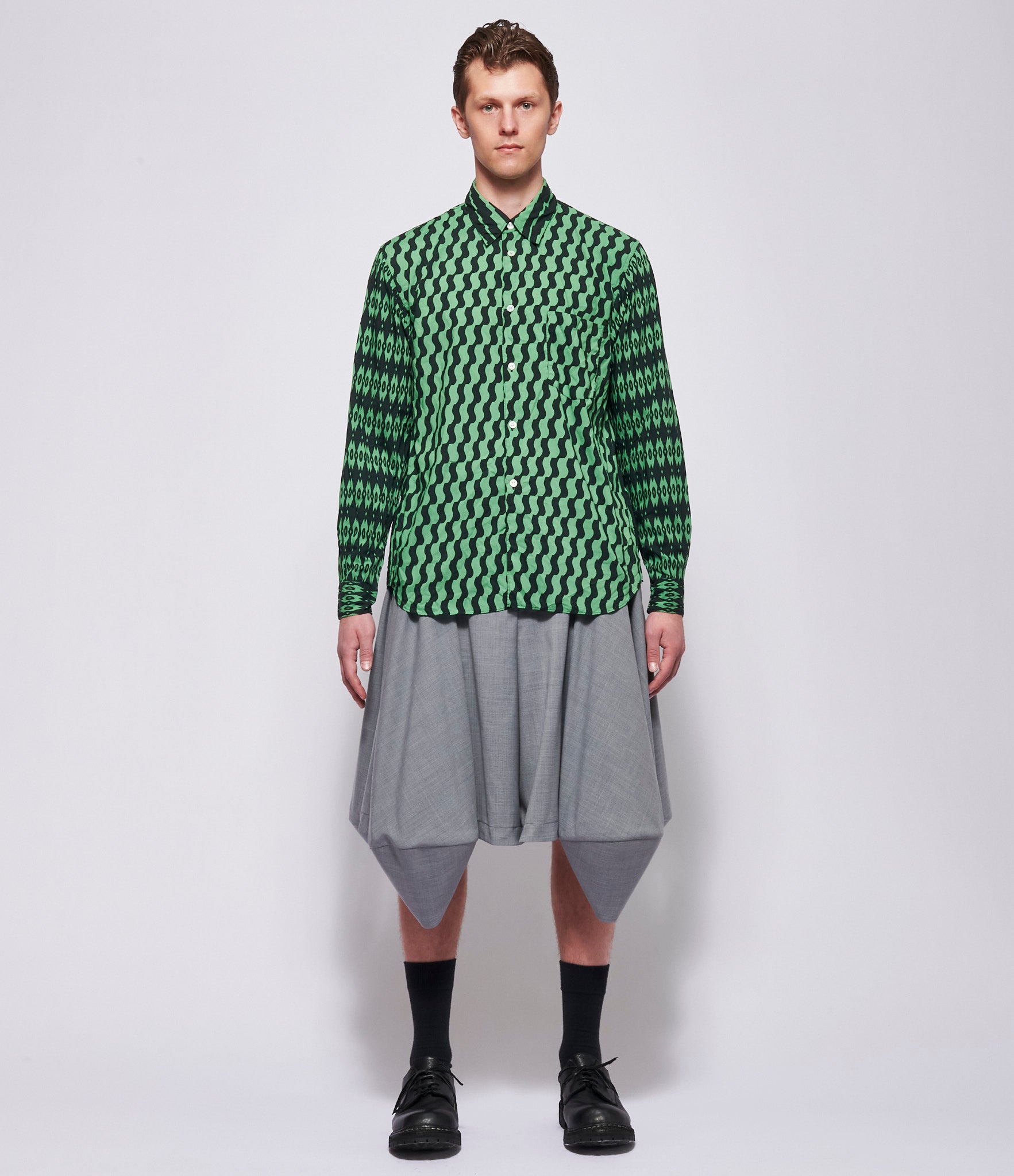 SS26 Comme Des Garcons Homme Plus Green Pattern Shirt