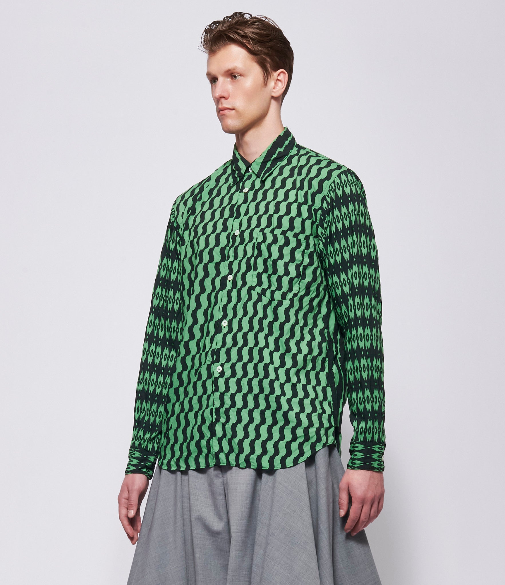 SS26 Comme Des Garcons Homme Plus Green Pattern Shirt