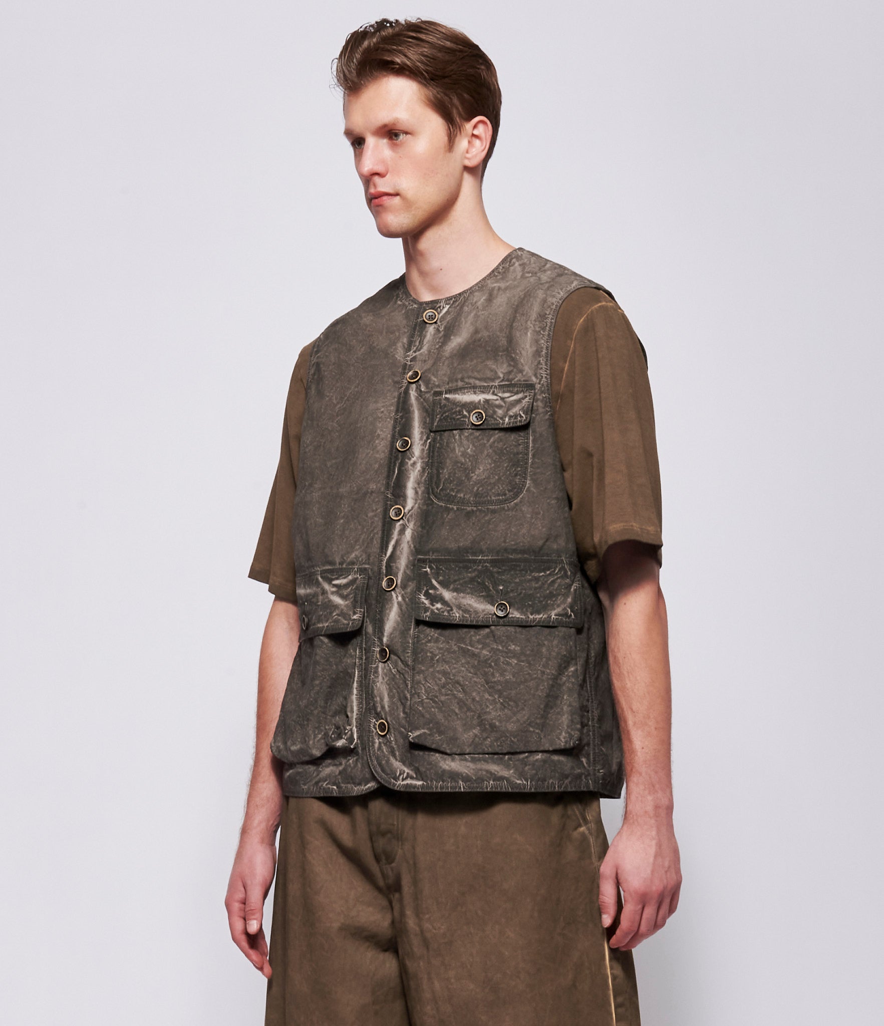 SS26 Uma Wang Mens Grey Brown Jolt Vest Jacket