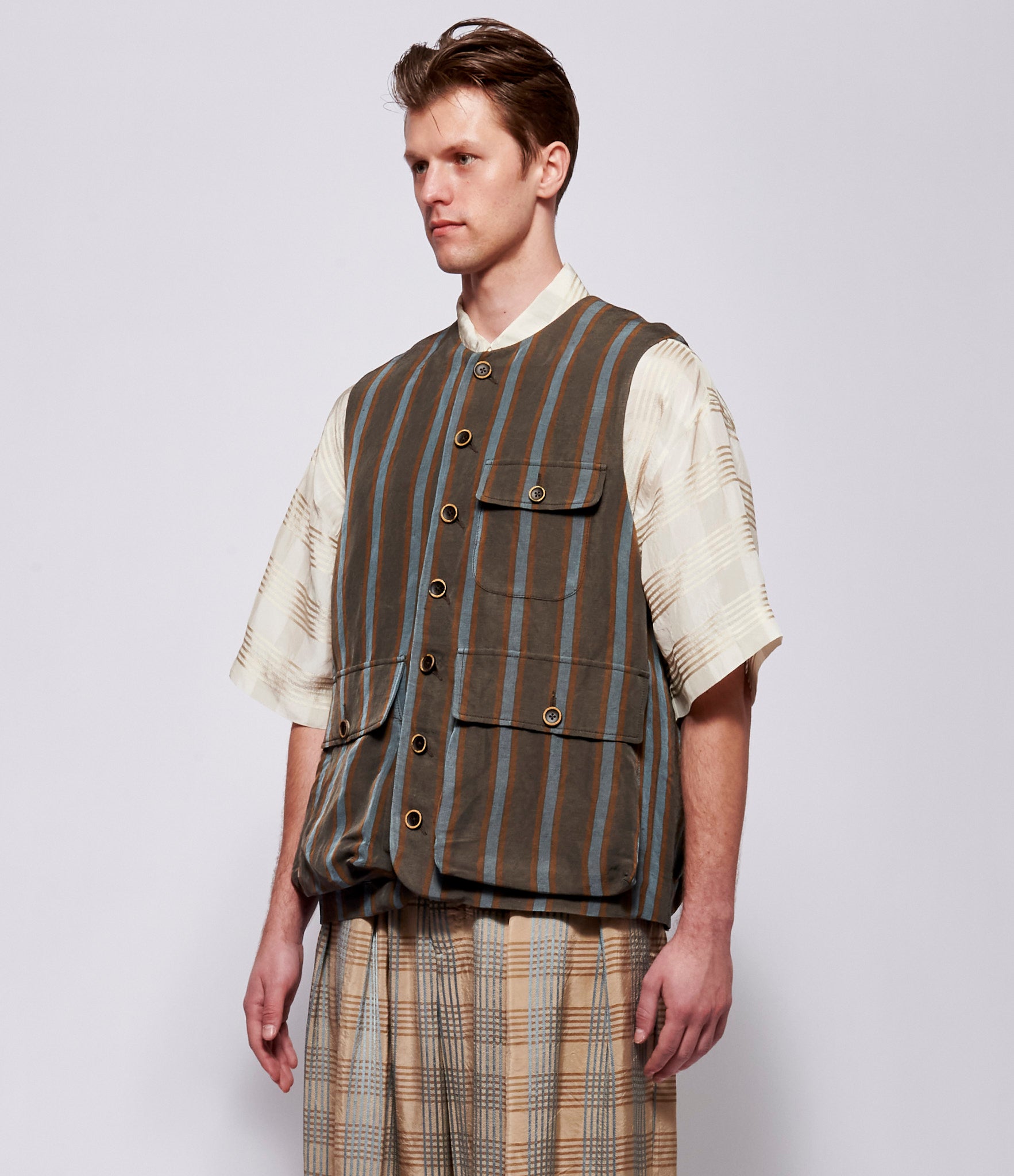 SS26 Uma Wang Mens Brown/Blue Jolt Jacket