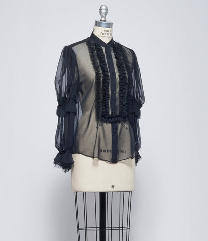 SS26 Noir Kei Ninomiya Comme des Garçons Sheer Ruffle-trim Blouse