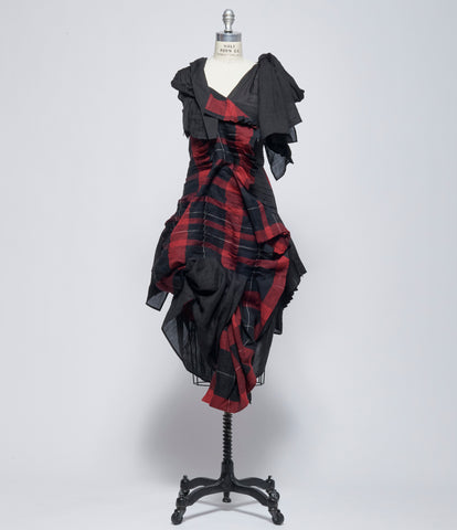 SS26 Yohji Yamamoto Womens Voluminous Plaid Ruffle Dress