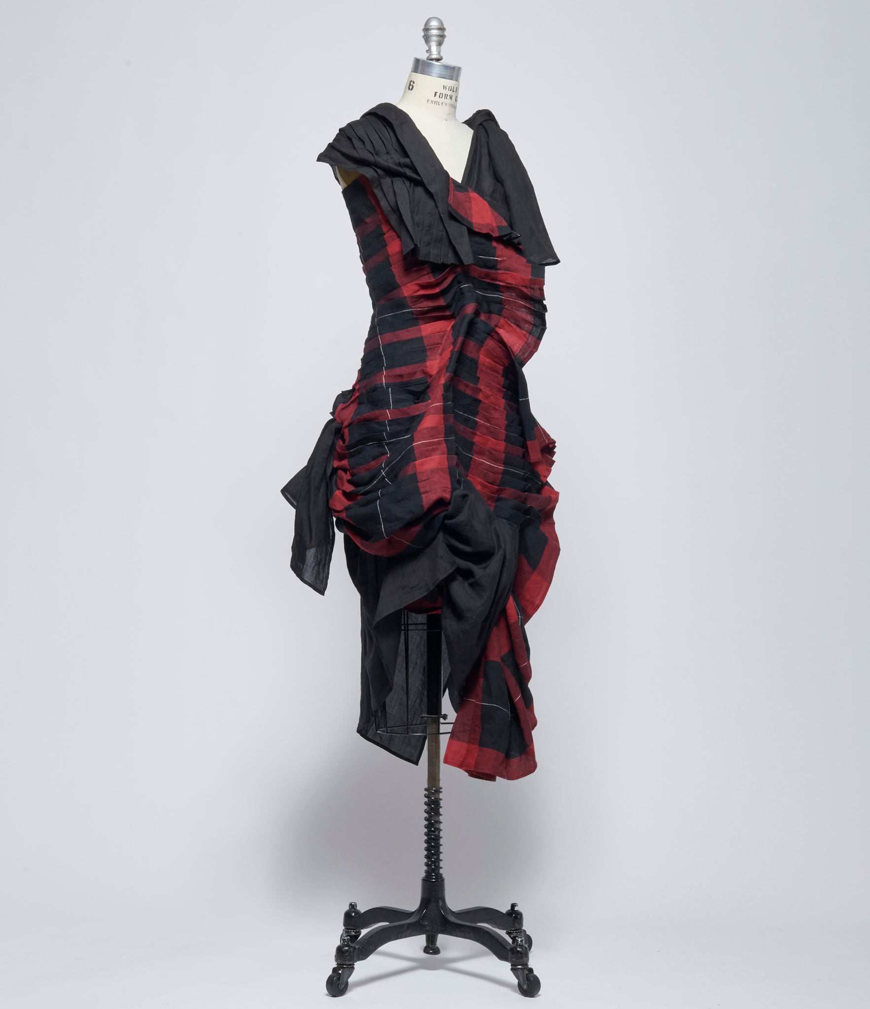 SS26 Yohji Yamamoto Womens Voluminous Plaid Ruffle Dress