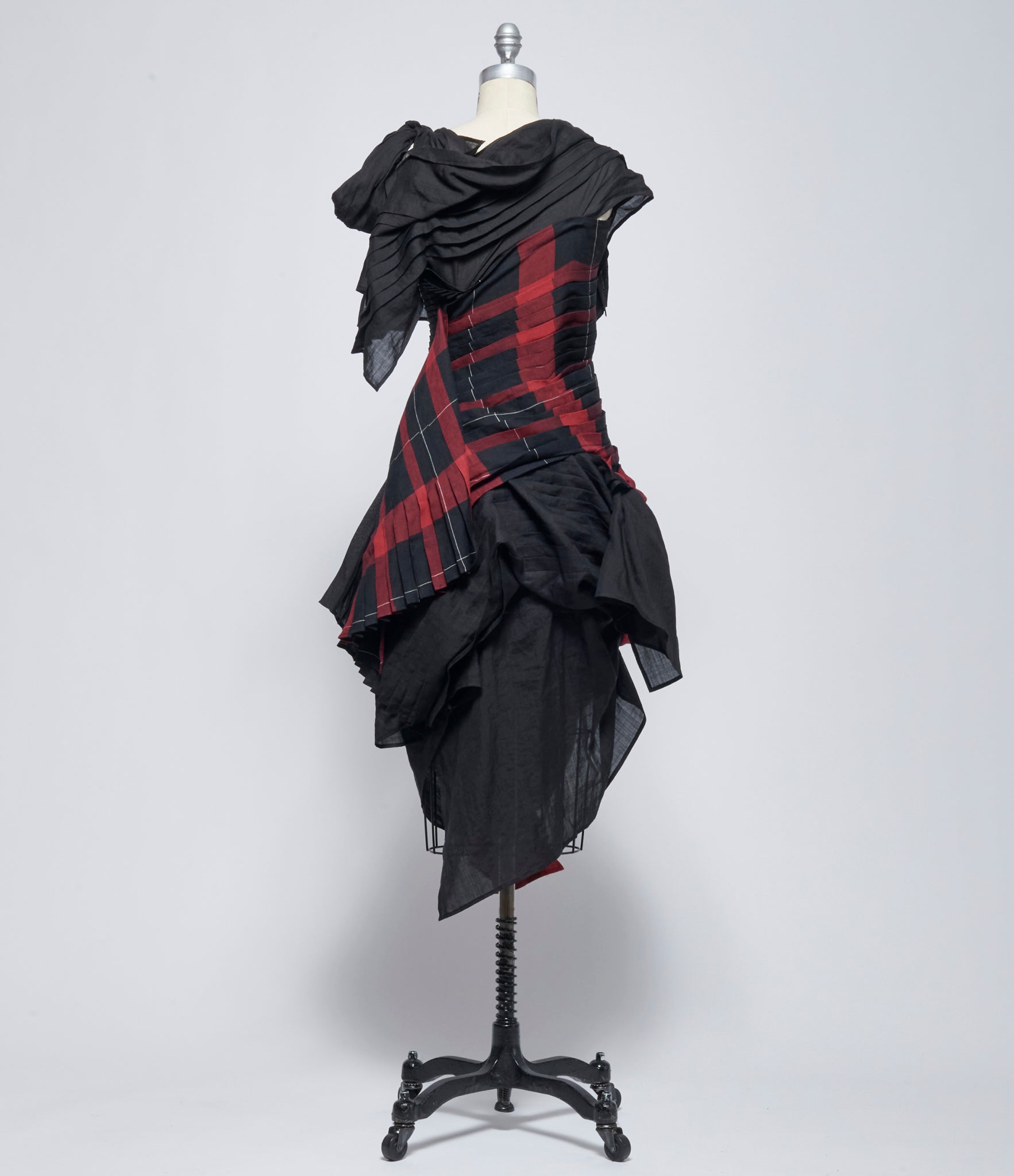 SS26 Yohji Yamamoto Womens Voluminous Plaid Ruffle Dress