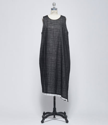 SS26 Y's Womens Sheer Plaid Layered O-Sleeveless Dress