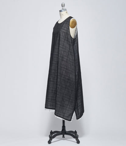 SS26 Y's Womens Sheer Plaid Layered O-Sleeveless Dress