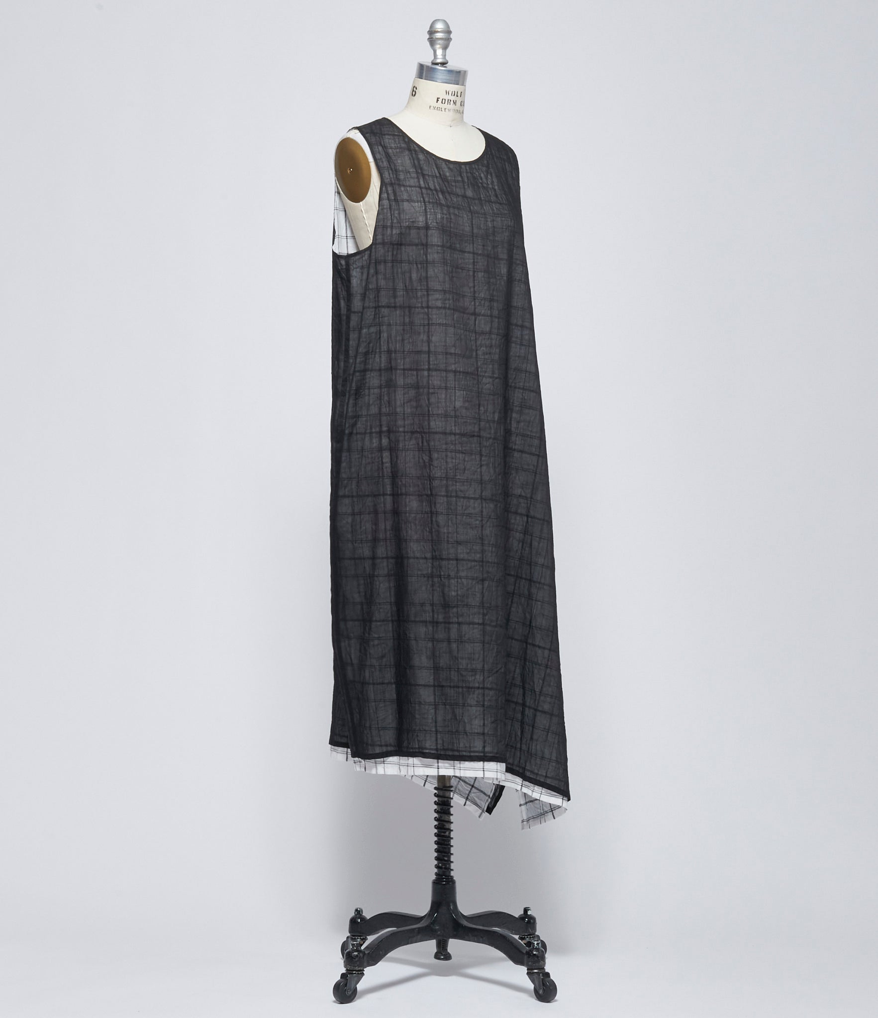 SS26 Y's Womens Sheer Plaid Layered O-Sleeveless Dress